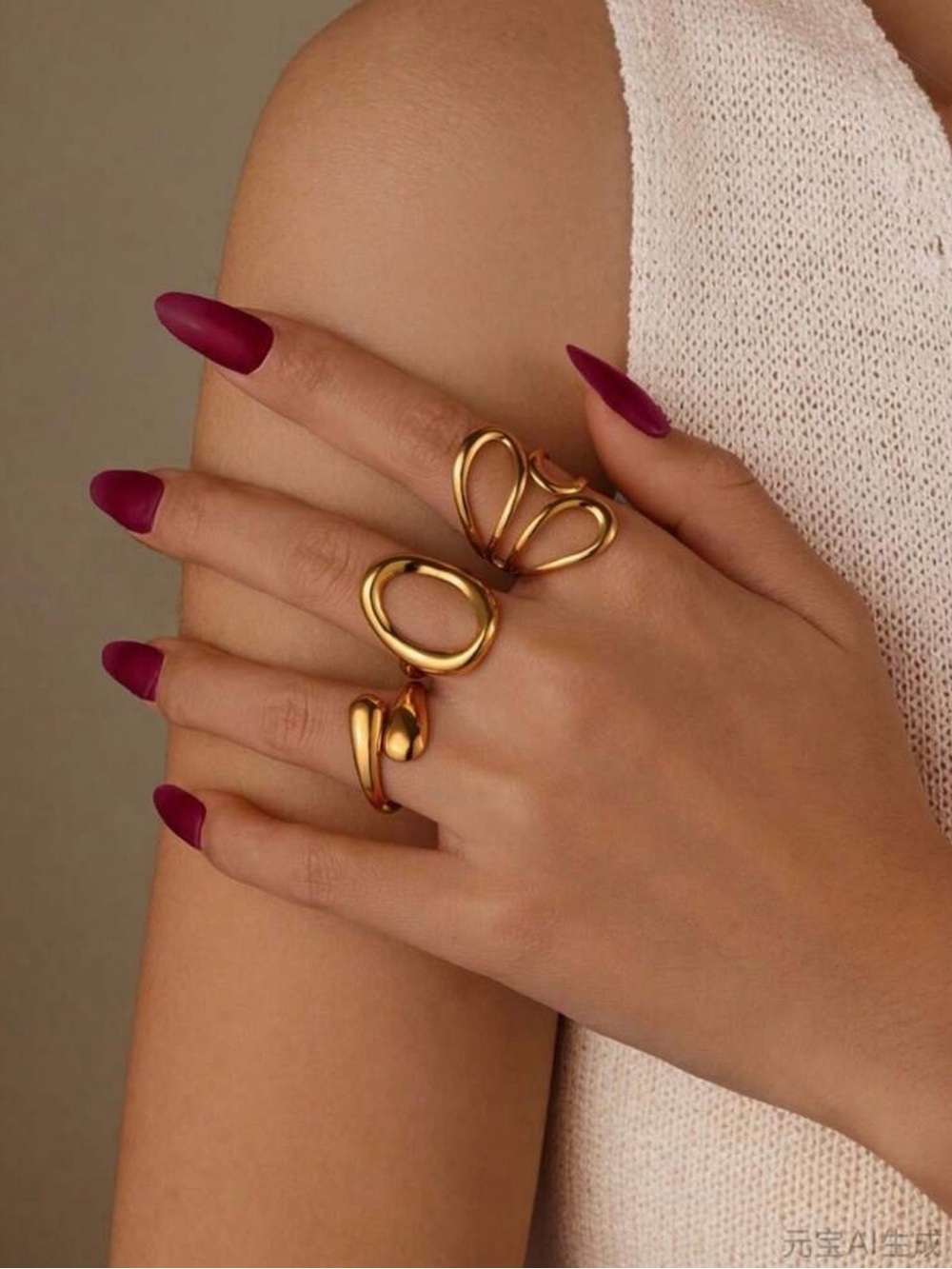 Gold Organic Sculptural Ring Trio